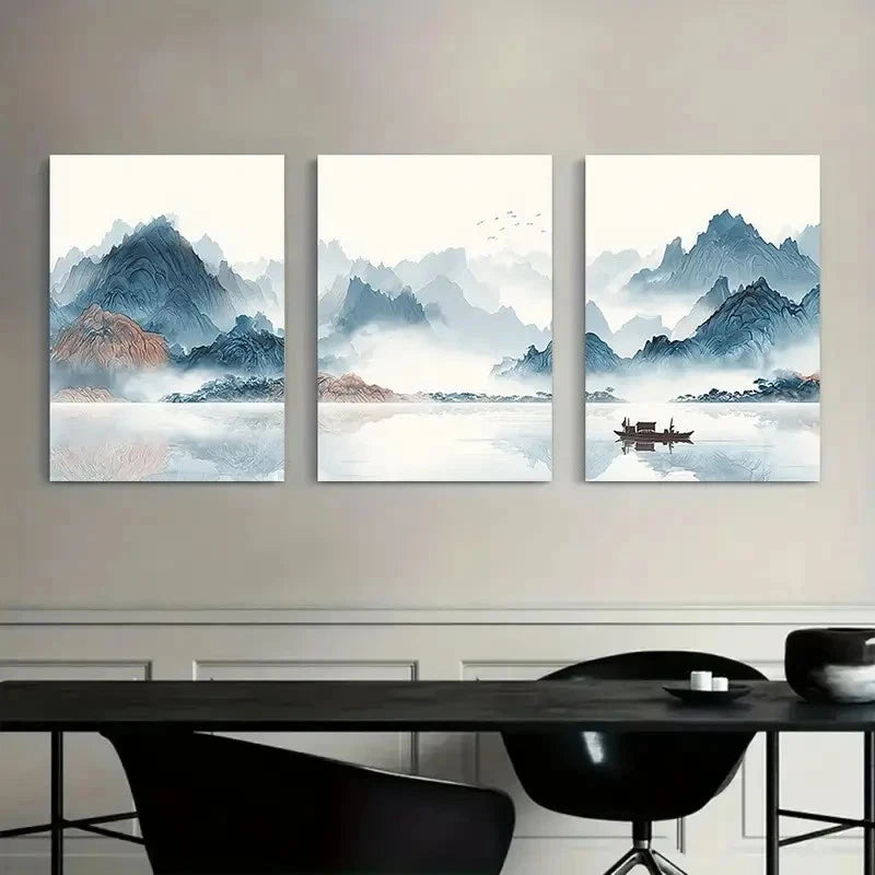3pcs Abstract Light Pattern Mountain Landscape Metal Print Ready to Hang Art - Bella Home Decor