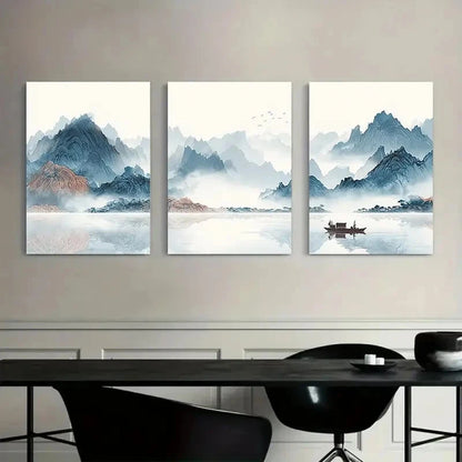3pcs Abstract Light Pattern Mountain Landscape Metal Print Ready to Hang Art - Bella Home Decor