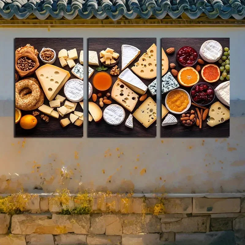 3pcs Vibrant Gourmet Food & Cheese Platter Metal Print Ready to Hang Art - Bella Home Decor