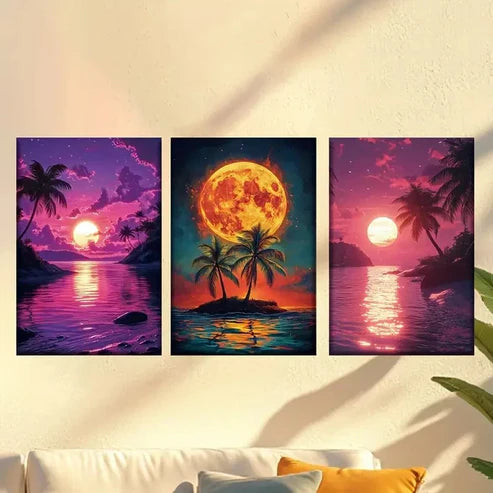 3pcs Beautiful Sunset on The Beach Wall Art Set Canvas Unframed - High Quality Print 100% Australian Made Wall Canvas - Bella Home Decor