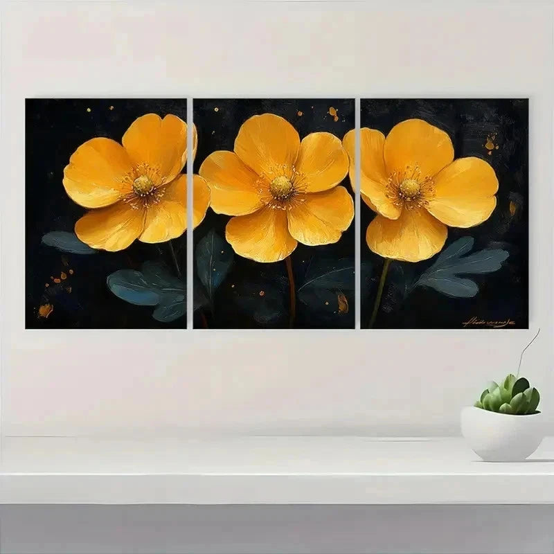 3pcs Buttercup Flower Gardener Perfect Wall Art Set Canvas Framed 40x60cm - High Quality Print 100% Australian Made Wall Canvas Ready to Hang - Bella Home Decor