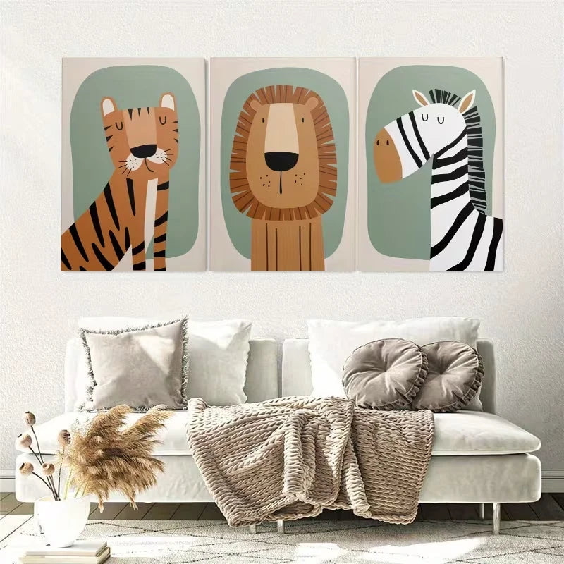 3pcs Jungle Animal Lion Tiger Zebra Wall Art Set Canvas Framed 40x60cm - High Quality Print 100% Australian Made Wall Canvas Ready to Hang - Bella Home Decor
