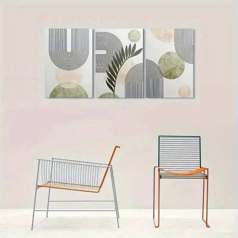 3pcs Geometric Shapes and Leaf Patterns Wall Art Set Canvas Framed 50x70cm - High Quality Print 100% Australian Made Wall Canvas Ready to Hang - Bella Home Decor