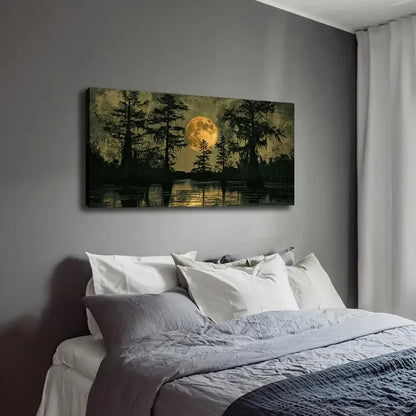 Full Moon Illuminating Serene Wall Art Canvas Office Home Room Framed 120x60cm