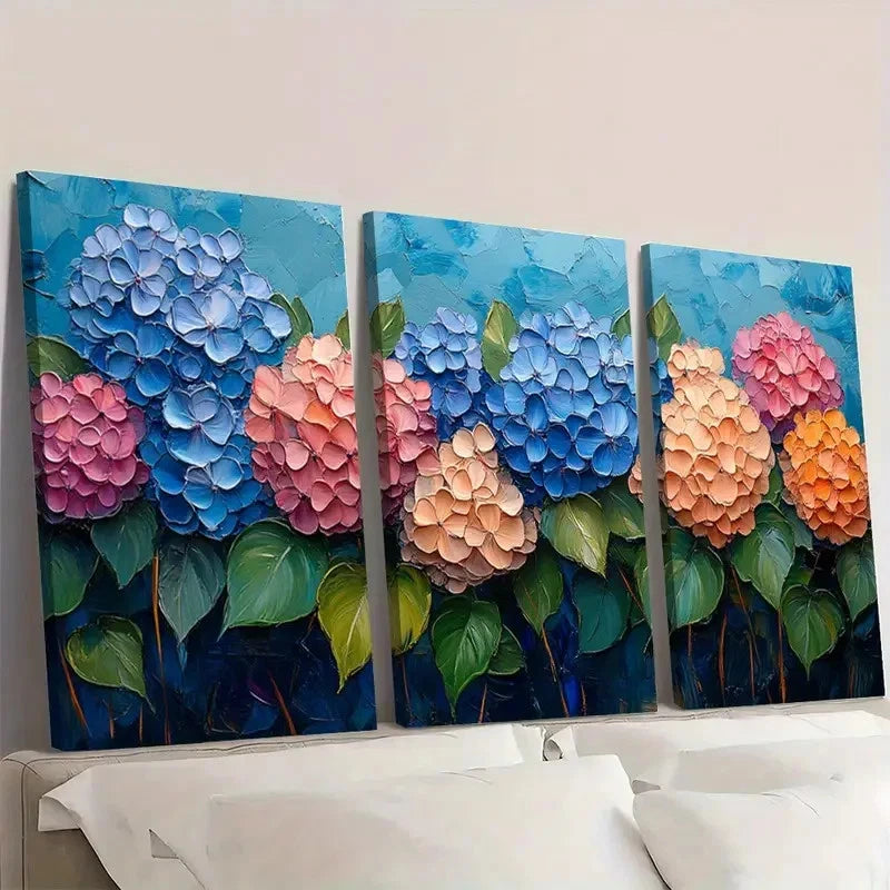 3pcs Hydrangea Painting Flowers  ER  Wall Art Set Canvas Framed 60x90cm - High Quality Print 100% Australian Made Wall Canvas Ready to Hang