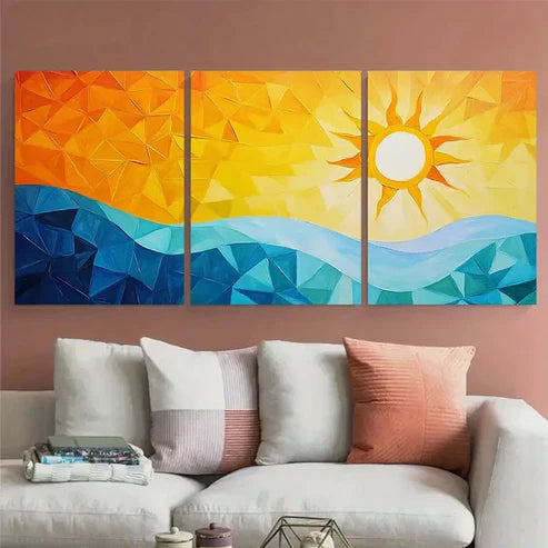 3pcs Abstract Geometric Sun and Sky Design Wall Art Canvas Unframed - High Quality Print 100% Australian Made Wall Canvas - Bella Home Decor
