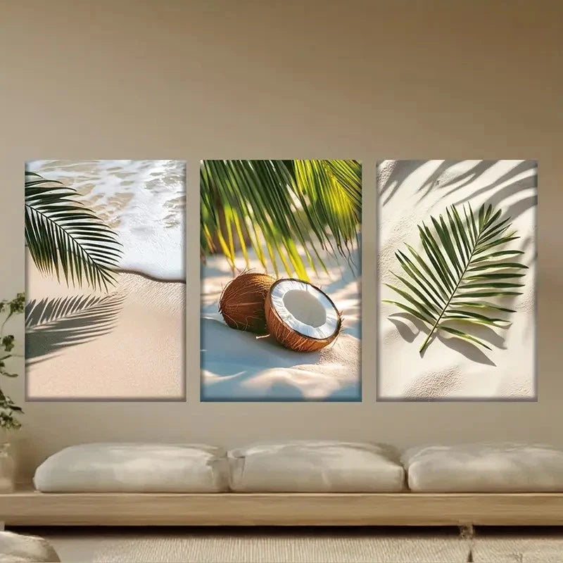 3pcs Beach Vacation Coconut Tree View Beach Metal Print Ready to Hang Art - Bella Home Decor