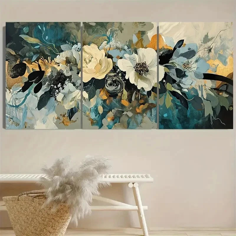 3pcs Floral Bouquet Neutral Color Botanical Metal Print Ready to Hang Art - Bella Home Decor