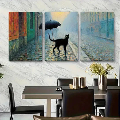 3pcs Paris Rainy Street Impressionist Wall Art Canvas Unframed - High Quality Print 100% Australian Made Wall Canvas