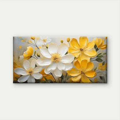 Vibrant Yellow & White Floral Wall Art Canvas Office Home Room Framed 120x60cm