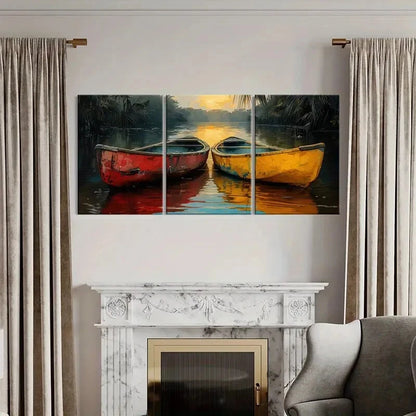 3pcs Artistic Canoe Sunset Reflections Water Scene Metal Print Ready to Hang Art - Bella Home Decor