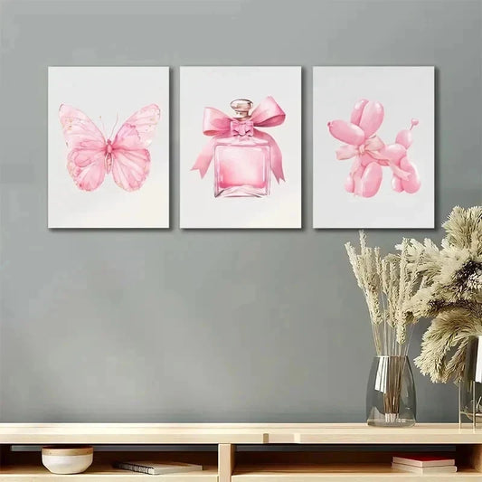 3pcs Pink Bow Decor Watercolor Bow Design Wall Art Set Canvas Framed 60x90cm - High Quality Print 100% Australian Made Wall Canvas Ready to Hang