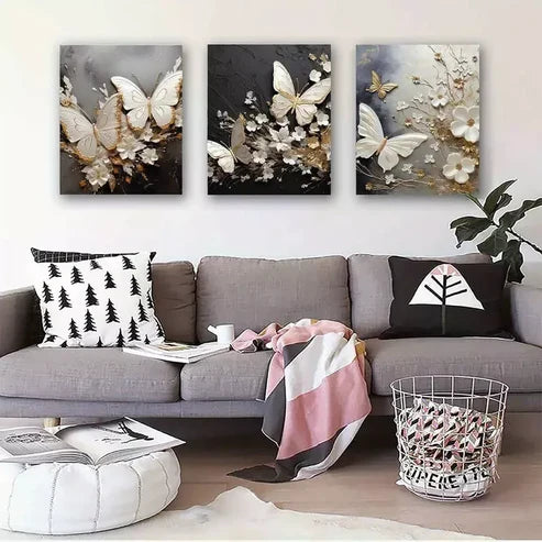 3pcs Butterfly Abstract Art Canvas Framed  60x90cm - High Quality Print 100% Australian Made Wall Canvas Ready to Hang