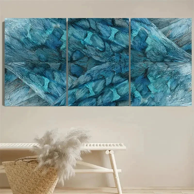 3pcs Farm, ocean blue bluefish Light Beige Wall Art Set Canvas Framed 40x60cm - High Quality Print 100% Australian Made Wall Canvas Ready to Hang