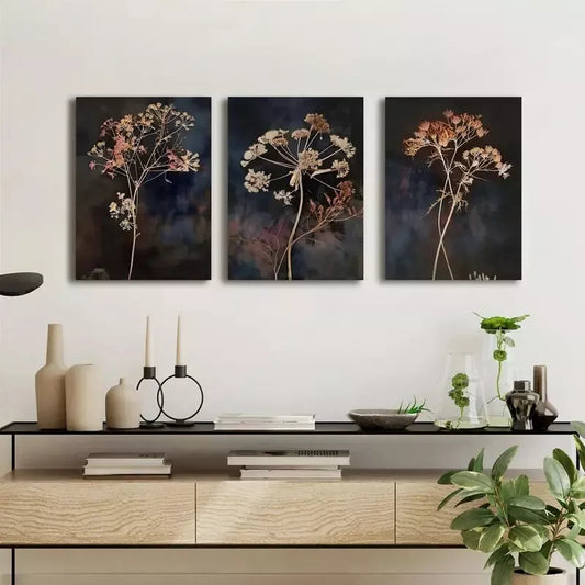 3pcs Vintage Wildflower Modern Botanical Canvas Framed 40x60cm - High Quality Print 100% Australian Made Wall Canvas Ready to Hang