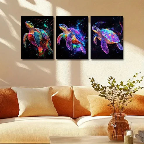3pcs Colorful Turtle Deco Style  Wall Art Canvas Unframed – High Quality Print 100% Australian Made Wall Canvas - Bella Home Decor