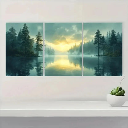 3pcs Serene Landscape with Soft Pastel Sky Metal Print Ready to Hang Art - Bella Home Decor
