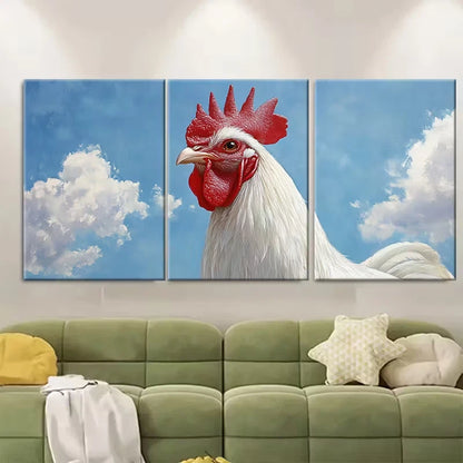 3pcs White Rooster Metal Print Ready to Hang Art