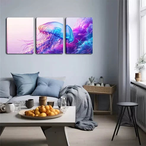 3pcs Colorful, Elf-Clear Jellyfish, Pigment Wall Art Canvas Unframed - High Quality Print 100% Australian Made Wall Canvas - Bella Home Decor