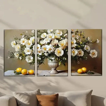 3pcs Vase of Flowers And Lemons Paintinge Wall Art Set Canvas Unframed - High Quality Print 100% Australian Made Wall Canvas