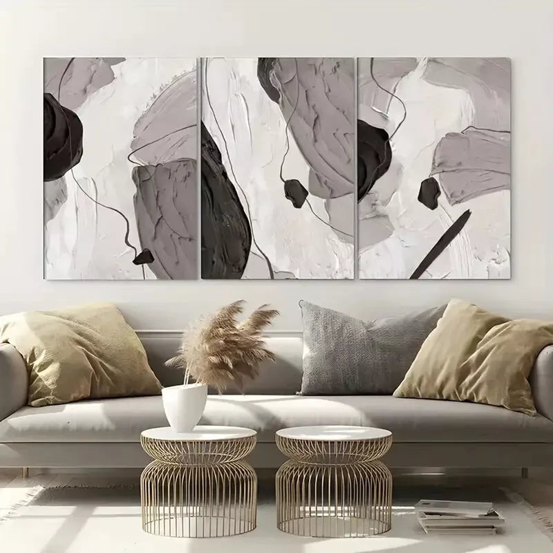 3pcs Splotches Of Black And White Abstract Art Canvas Framed 40x60cm - High Quality Print 100% Australian Made Wall Canvas Ready to Hang