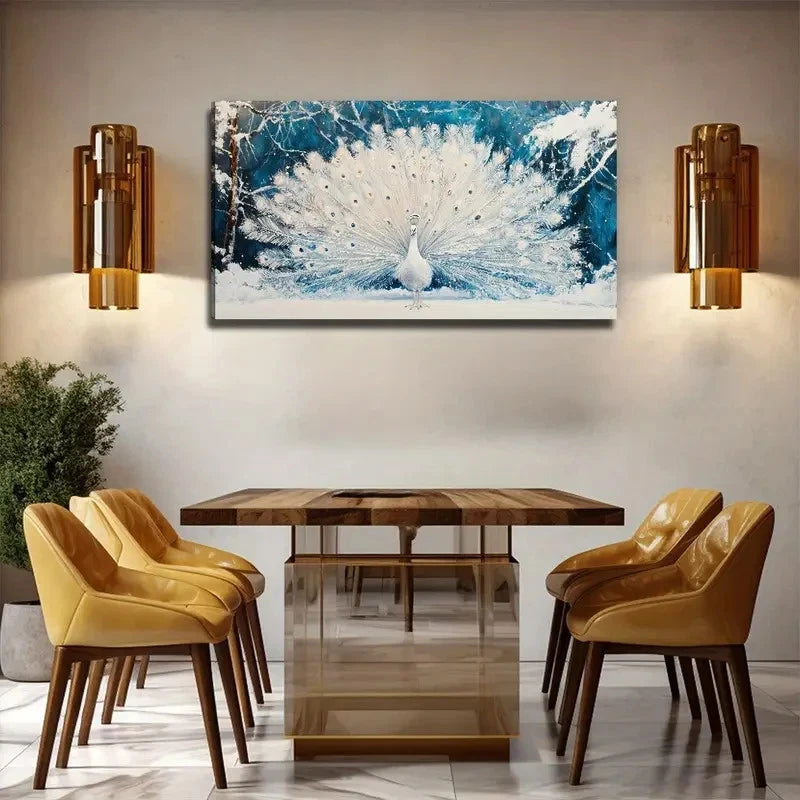 White Peacock Perfect Wall Art Canvas Office Home Room Framed 120x60cm
