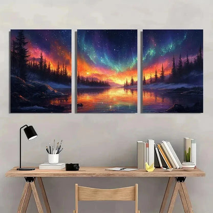 3pcs Northern Lights Starry Night Scene Wall Art Set Canvas Framed 40x60cm - High Quality Print 100% Australian Made Wall Canvas Ready to Hang - Bella Home Decor