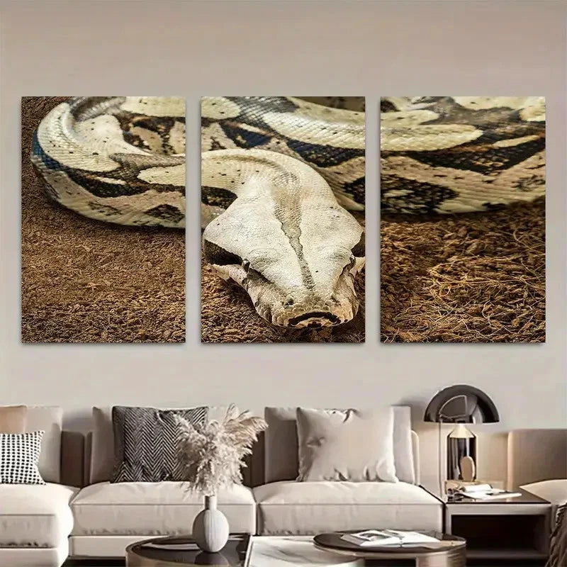 3pcs Detailed Closeup of Patterned Boa Metal Print Ready to Hang Art - Bella Home Decor