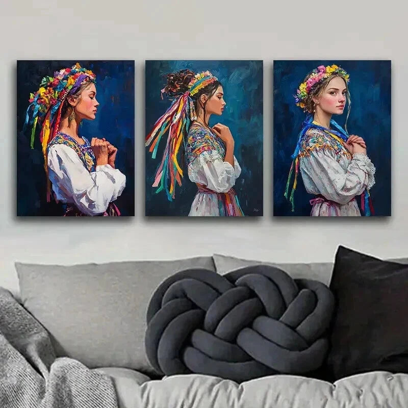 3pcs Vibrant Bulgarian Girl Beauty Dark Perfect Wall Art Set Canvas Framed 60x90cm - High Quality Print 100% Australian Made Wall Canvas Ready to Hang