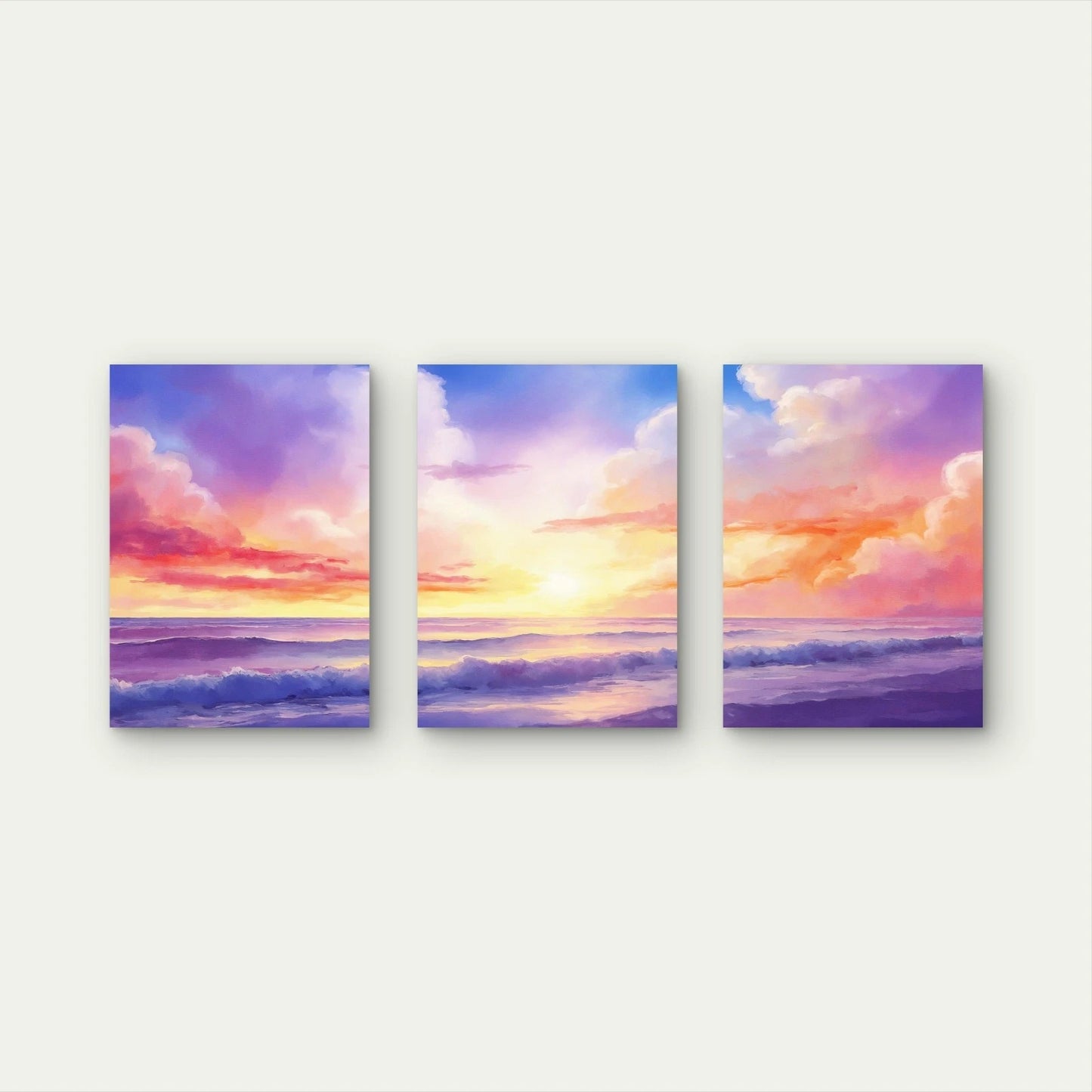 3pcs Pastel Pink Clouds Drift Over Waves Wall Art Set Canvas Framed 40x60cm - High Quality Print 100% Australian Made Wall Canvas Ready to Hang - Bella Home Decor