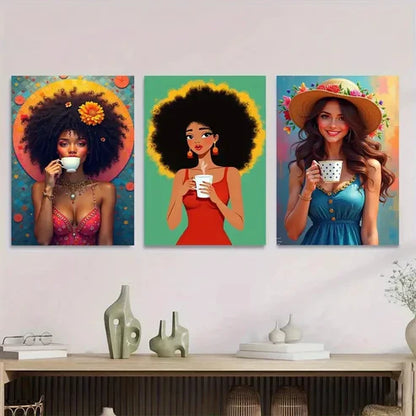 3pcs Women Floral & Geometric Patterns Modern Wall Art Set Canvas Unframed - High Quality Print 100% Australian Made Wall Canvas