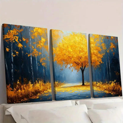 3pcs Yellow Tree Art Painting Autumn  TA   Wall Art Set Canvas Framed 40x60cm - High Quality Print 100% Australian Made Wall Canvas Ready to Hang