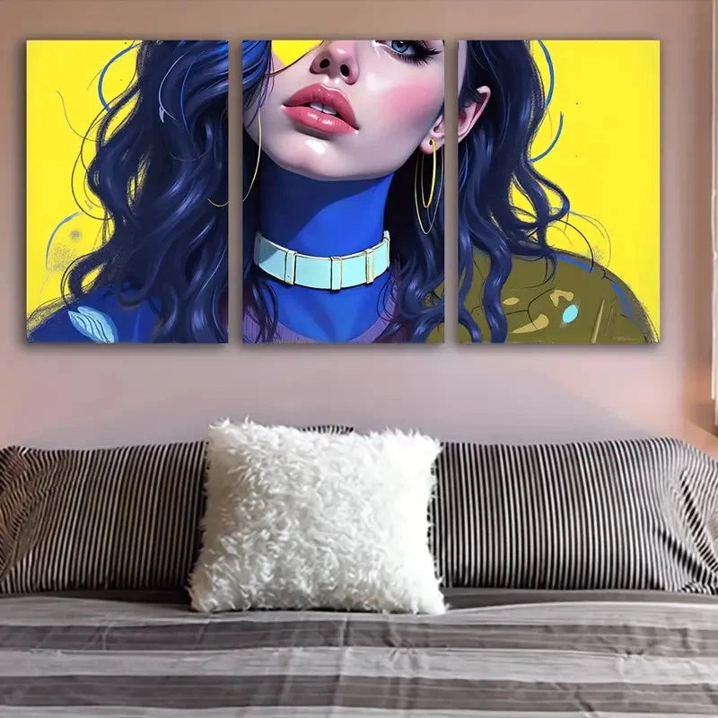 3pcs Vibrant Digital Woman Portrait Paintings Wall Art Set Canvas Framed 60x90cm - High Quality Print 100% Australian Made Wall Canvas Ready to Hang