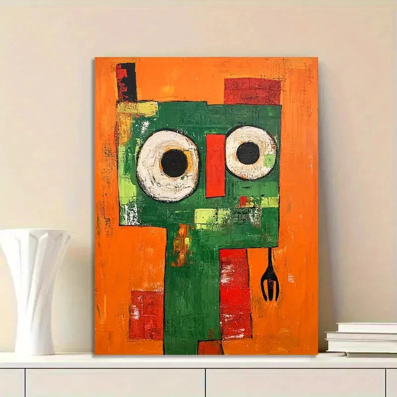 Abstract Painting with An Orange Background Painting 40x60cm Metal Print Ready to Hang - Bella Home Decor