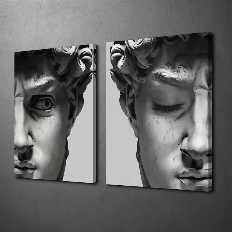 2pcs Interesting Plaster Statue Decoration Painting Canvas Framed 50x75cm - High Quality Print 100% Australian Made Wall Canvas Ready to Hang - Bella Home Decor