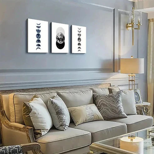 3pcs Cosmic Moon Planets and Stars Design Wall Art Set Canvas Unframed - High Quality Print 100% Australian Made Wall Canvas - Bella Home Decor