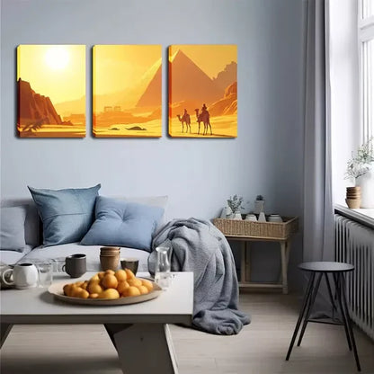 3pcs Decoration, Pyramid, Sun, Camel, Wall Art Set Canvas Framed 60x90cm - High Quality Print 100% Australian Made Wall Canvas Ready to Hang - Bella Home Decor