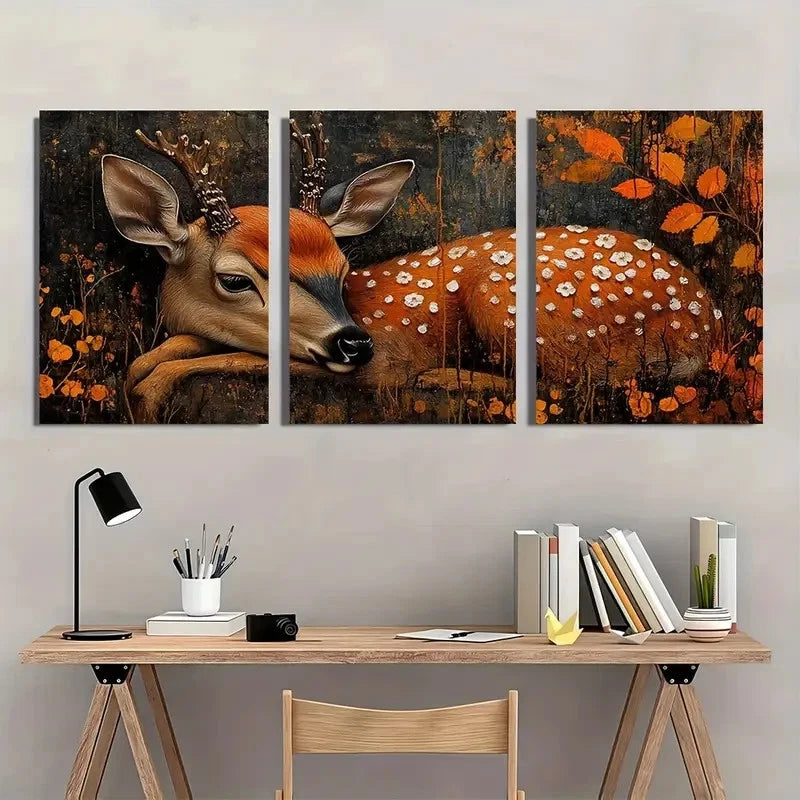 3pcs African Wildlife Deer Nature Painting Metal Print Ready to Hang Art - Bella Home Decor