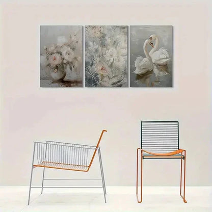 3pcs Romantic Swan and Floral Wall Art Set Canvas Unframed - High Quality Print 100% Australian Made Wall Canvas