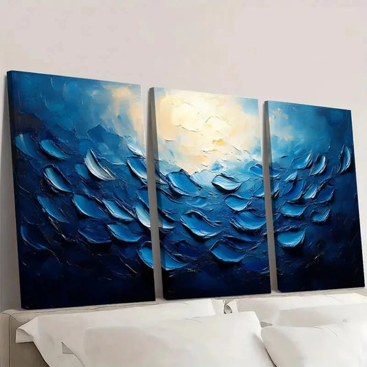 3pcs Vibrant Blue Underwater Scene VB Wall Art Set Canvas Framed 60x90cm - High Quality Print 100% Australian Made Wall Canvas Ready to Hang