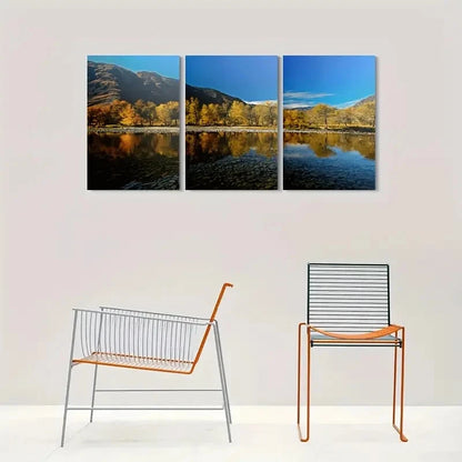 3pcs Golden Autumn Foliage & Calming Waters Metal Print Ready to Hang Art - Bella Home Decor