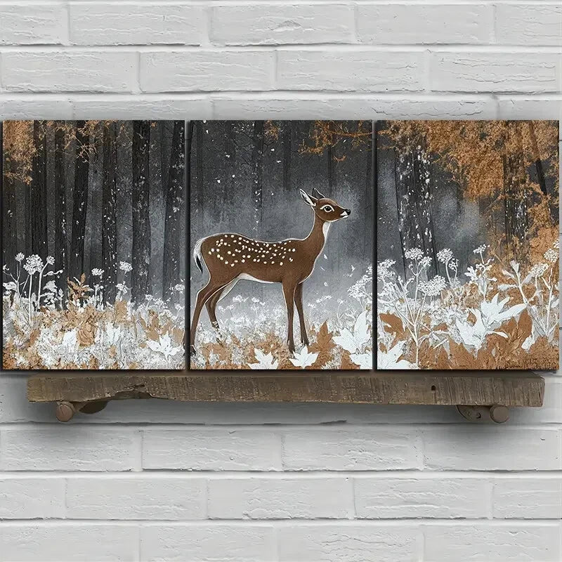 3pcs Beautiful Elk in The Forest Painting Metal Print Ready to Hang Art - Bella Home Decor