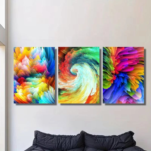 3pcs Vibrant Abstract Rainbow Explosion Metal Print Ready to Hang Art