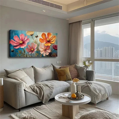 Featuring Cosmos Flowers Blooms Wall Art Canvas Office Home Room Framed 120x60cm - Bella Home Decor
