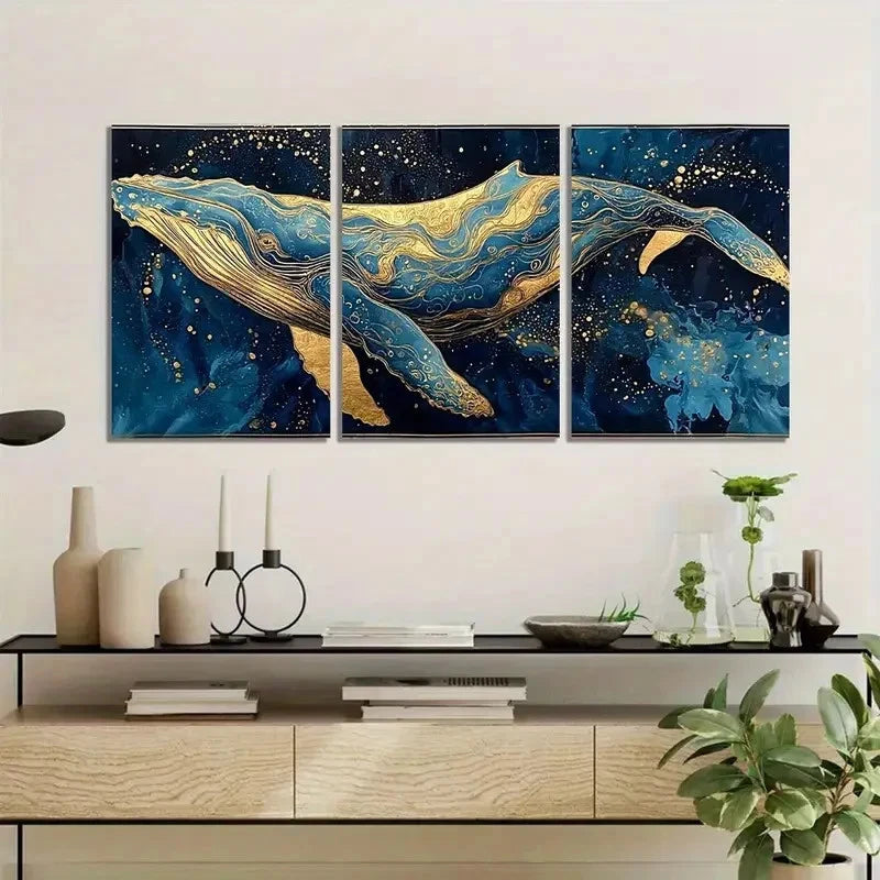 3pcs Abstract Humpback Whale Painting Metal Print Ready to Hang Art - Bella Home Decor
