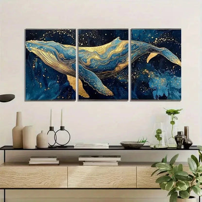 3pcs Abstract Humpback Whale Painting Metal Print Ready to Hang Art - Bella Home Decor