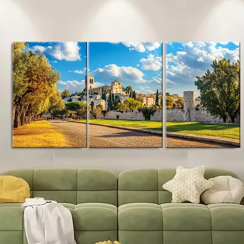 3pcs Countryside Scene with Historic Buildings Metal Print Ready to Hang Art - Bella Home Decor