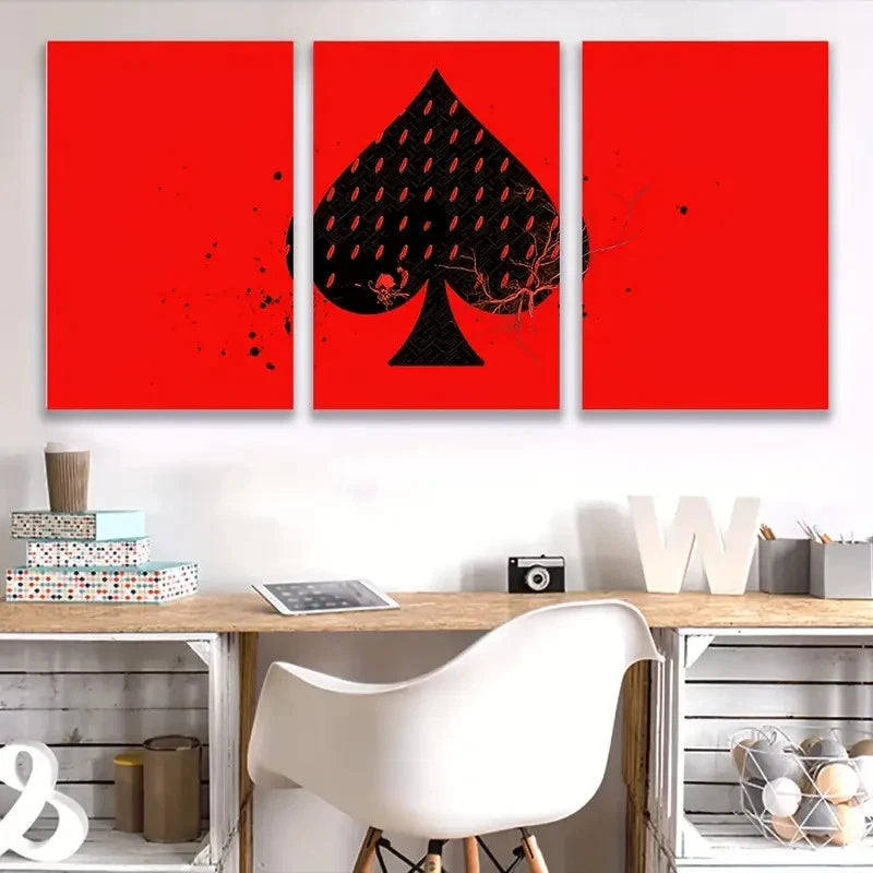 3pcs Ace of Spades Red Painting  Wall Art Set Canvas Framed 50x70cm - High Quality Print 100% Australian Made Wall Canvas Ready to Hang - Bella Home Decor