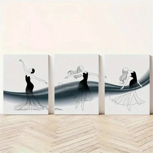 3pcs Elegant Dancing Silhouettes Wall Art Canvas Unframed – High Quality Print 100% Australian Made Wall Canvas