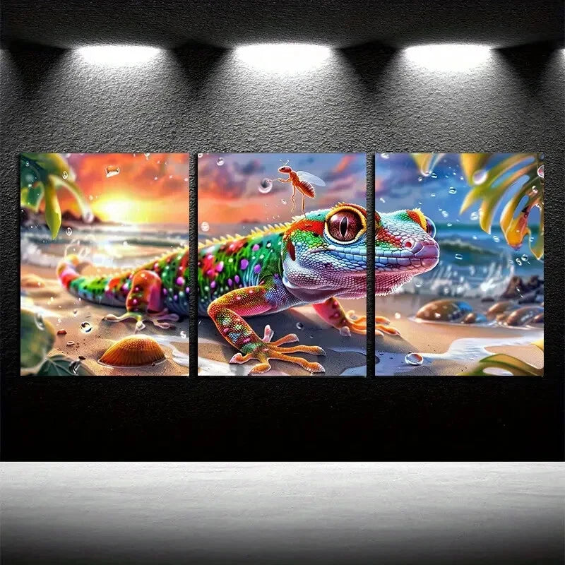3pcs Vibrant Ocean Sunset Lizard Metal Print Ready to Hang Art - Bella Home Decor